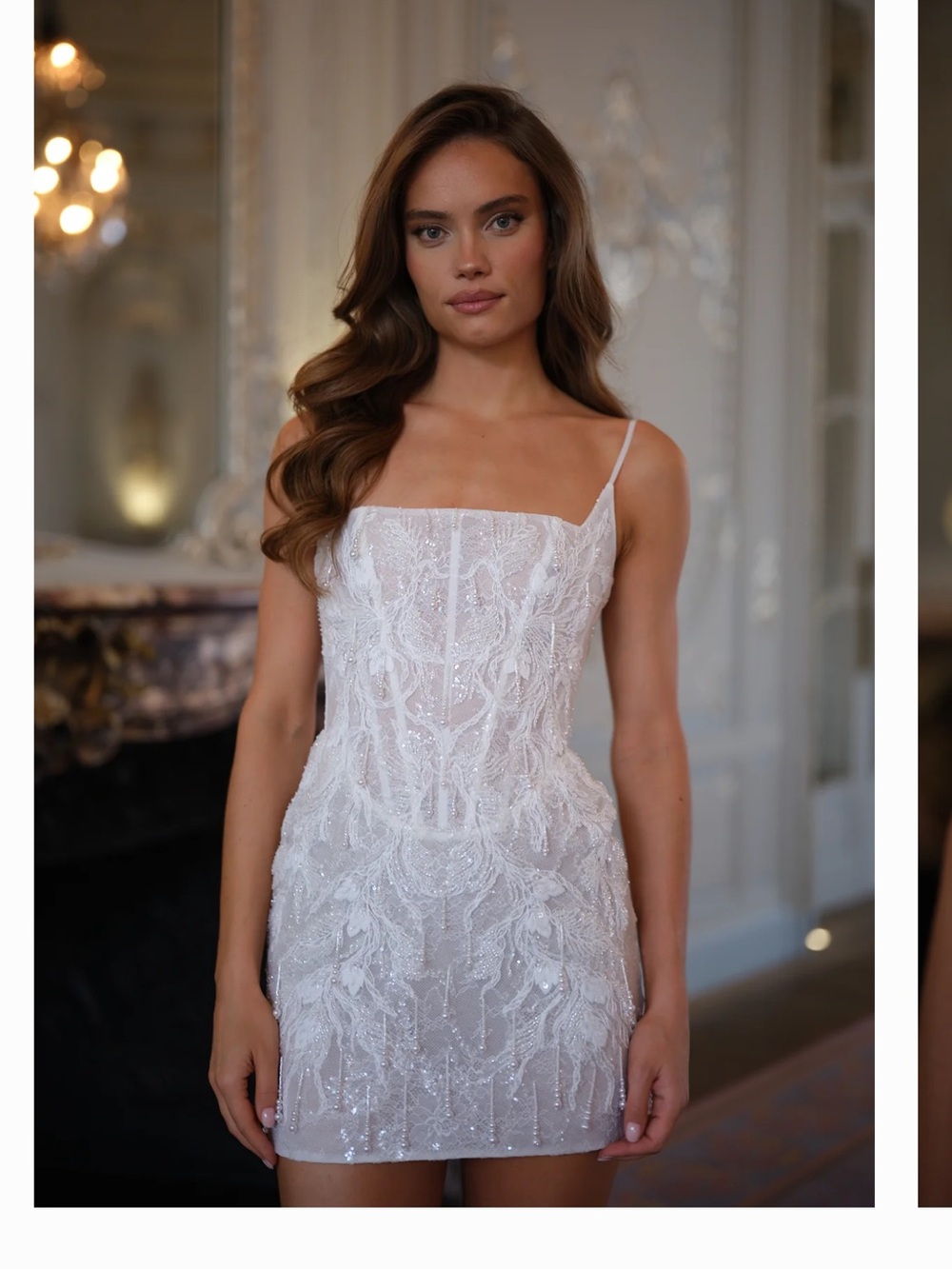 ROSIE ETIENNE Embellished White Mini Slip Dress with Spaghetti Straps